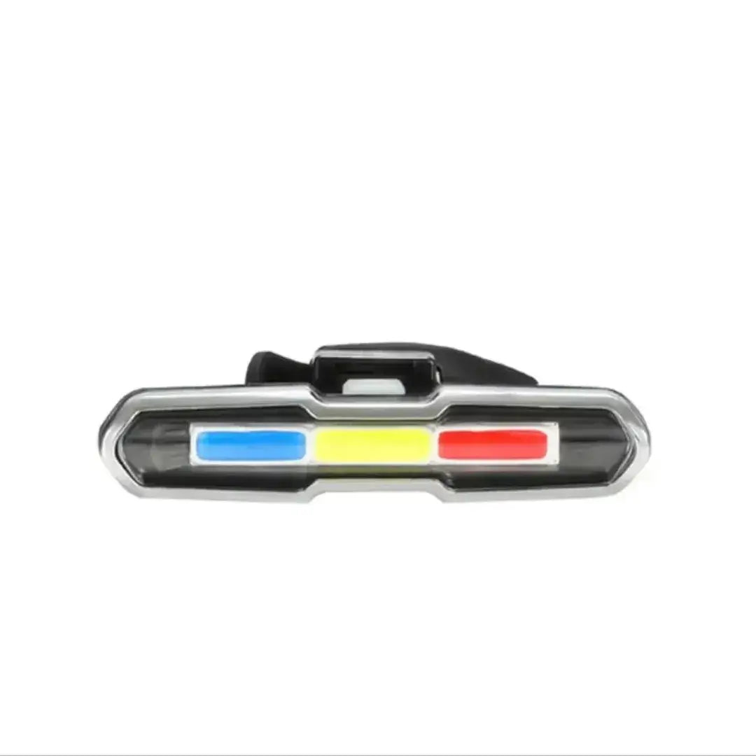 Red, blue and white LED bicycle rear light – horizontal front view