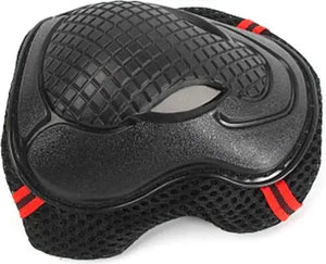 Black Protective Gear Set Featuring Knee Pads, Elbow Pads, and Wrist Guards with Red Accents 1