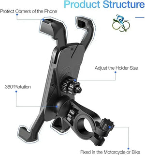 Product structure diagram for adjustable black bicycle and motorcycle phone holder