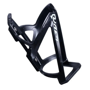 Abo ElGoukh & Maxlerz black plastic bicycle bottle cage with a white logo on the side against a white background