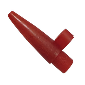 Close-up of the red air float inflation nozzle with a tapered tip, threaded base, and side clip.