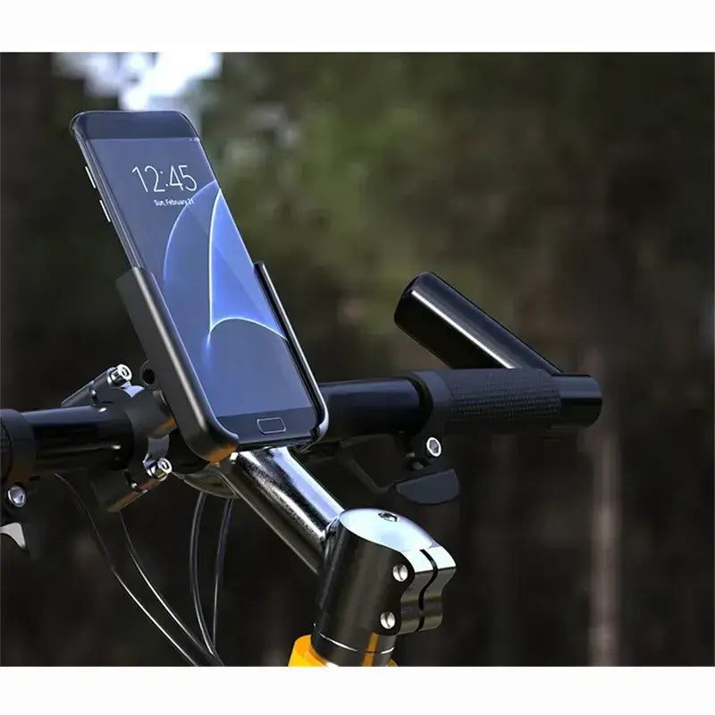Smartphone with active display mounted securely on bicycle handlebar for GPS navigation