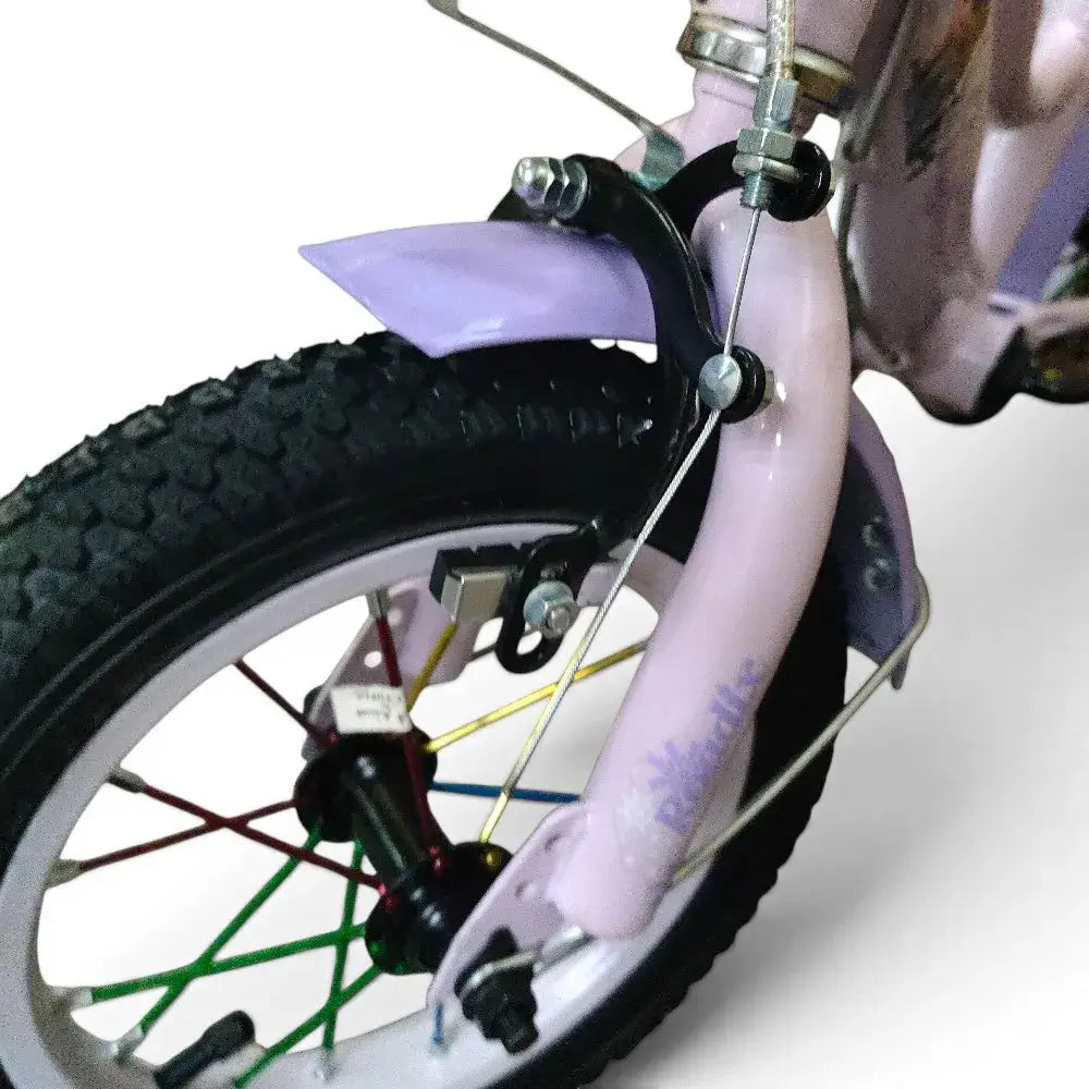 Metal Brake Lever and Front Wheel on Roadix Girls Bike – Purple