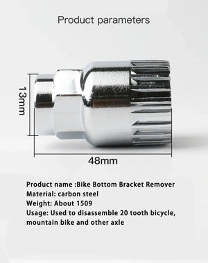 Bicycle bottom bracket remover tool product parameters and specifications.