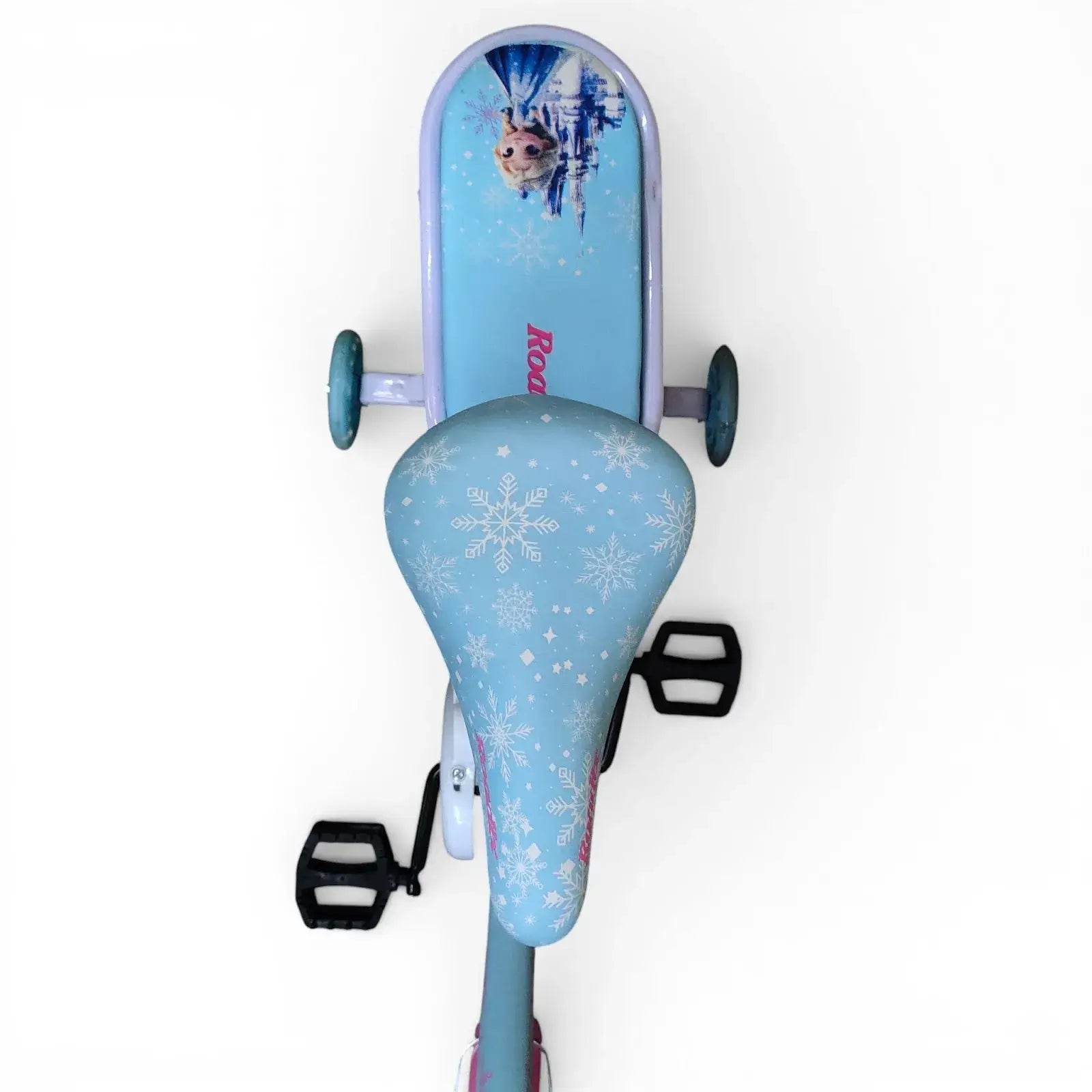 Top View of Padded Rear Seat on Roadix 16-Inch Girls Bike – blue