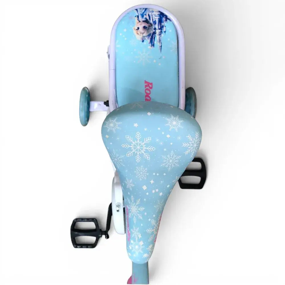 Top view of Roadix 12 inch girls bike seats with Frozen graphics