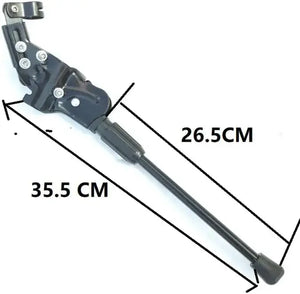 Black metal bicycle kickstand showing length dimensions of 35.5 cm overall and 26.5 cm adjustable section