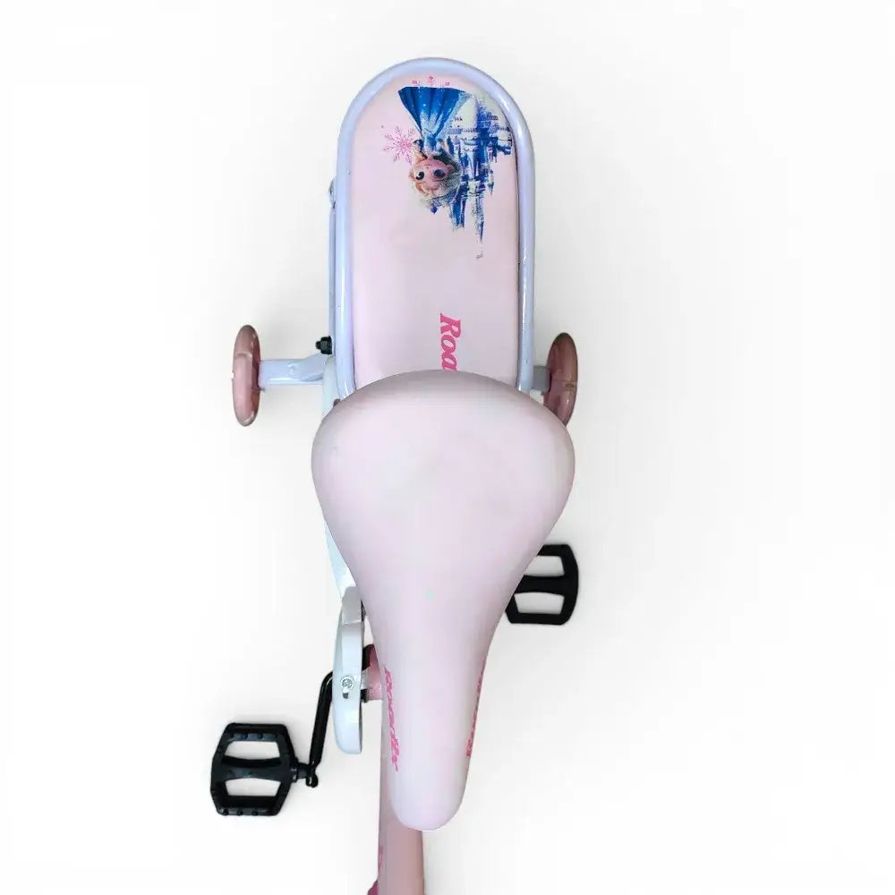 Top View of Padded Rear Seat on Roadix 16-Inch Girls Bike – pink