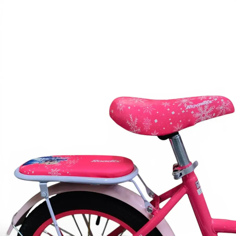 Side View of Padded Rear Seat on Roadix 16-Inch Girls Bike – Fuchsia