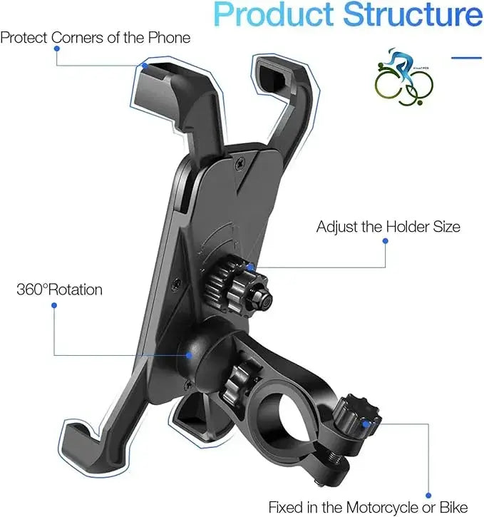 Product structure diagram for adjustable black bicycle and motorcycle phone holder