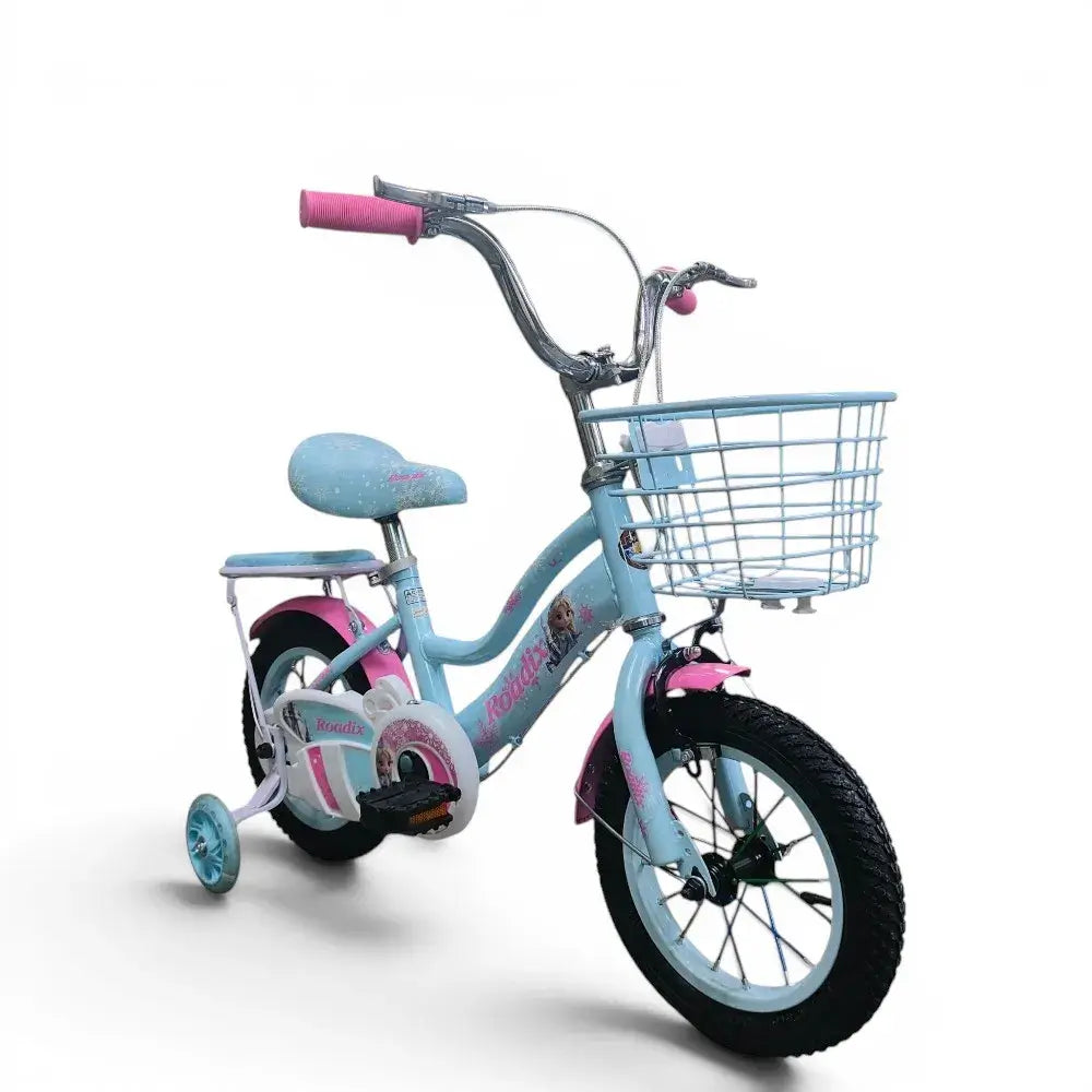 Roadix 12 inch girls blue bicycle with Frozen graphics and training wheels