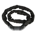 Black 5-digit combination steel chain bike lock with a protective fabric sleeve on a white background