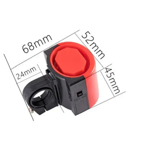 Red and Black Electronic Bicycle Horn Dimensions Diagram – Showing Measurements of 68mm, 52mm, 45mm, and 24mm