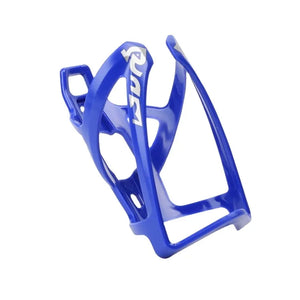 Blue bicycle water bottle cage on a white background