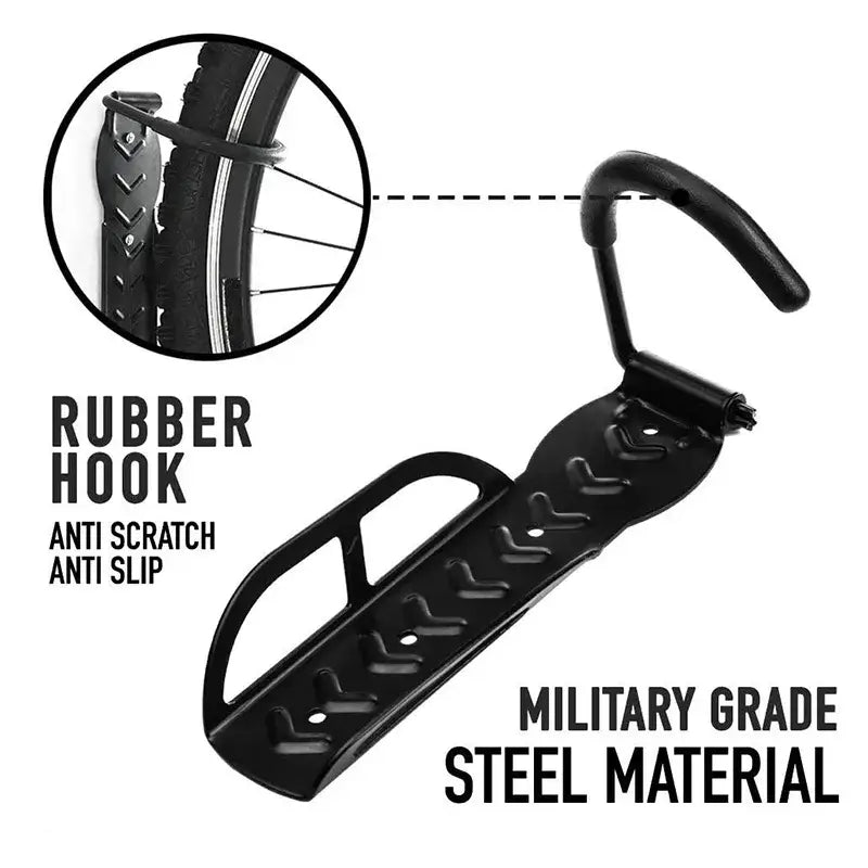 Maxlerz heavy-duty steel bicycle and e-scooter wall rack featuring a protective anti-scratch rubber hook and anti-slip textured grip