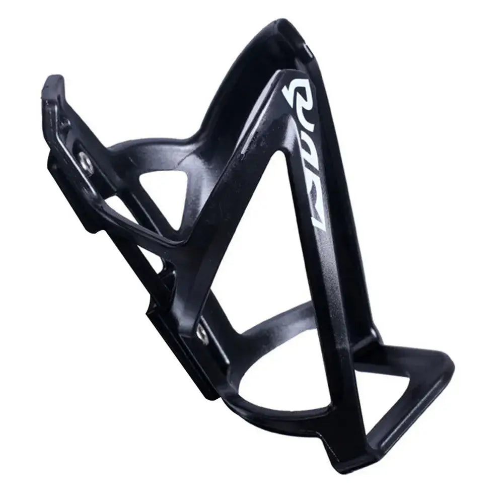 Abo ElGoukh & Maxlerz black plastic bicycle bottle cage with a white logo on the side against a white background