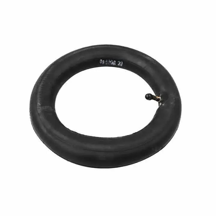 Black rubber replacement inner tube sized 10x2.5 for electric scooter tires featuring a convenient angled valve