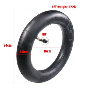 10 × 2.5 Electric Scooter Inner Tube dimensions and size specs showing 90-degree angled valve