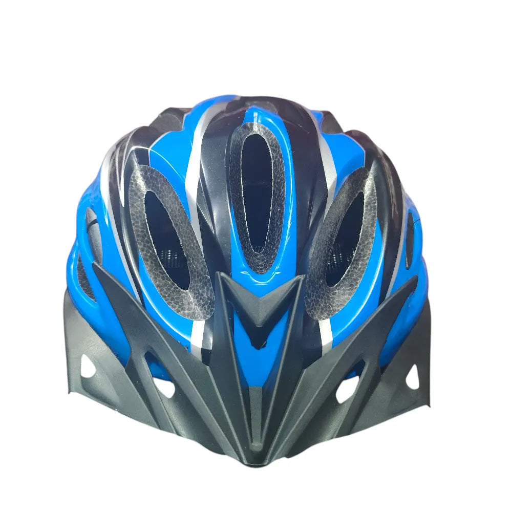 Maxlerz Blue and Black Cycling Helmet with Aerodynamic Vents and Front Visor, Front View