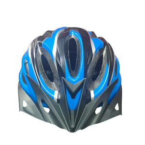 Maxlerz Blue and Black Cycling Helmet with Aerodynamic Vents and Front Visor, Front View