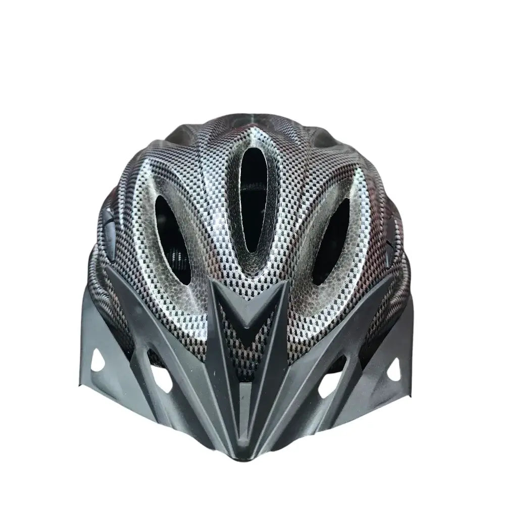 Maxlerz Carbon Black Cycling Helmet with Aerodynamic Vents and Front Visor, Front-Facing View
