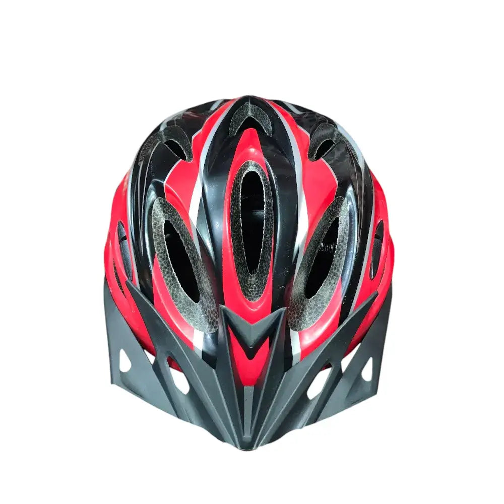 Maxlerz Red and Black Cycling Helmet with Aerodynamic Vents and Front Visor, Front View