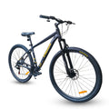 Trinx M007 PRO 29-inch mountain bike in black with yellow accents, featuring lightweight aluminum frame, front suspension fork, disc brakes, and Kenda tires.