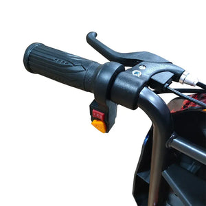 Close-up of kids Drift Electric Scooter left handlebar featuring brake lever, textured grip, and 3-speed switch.
