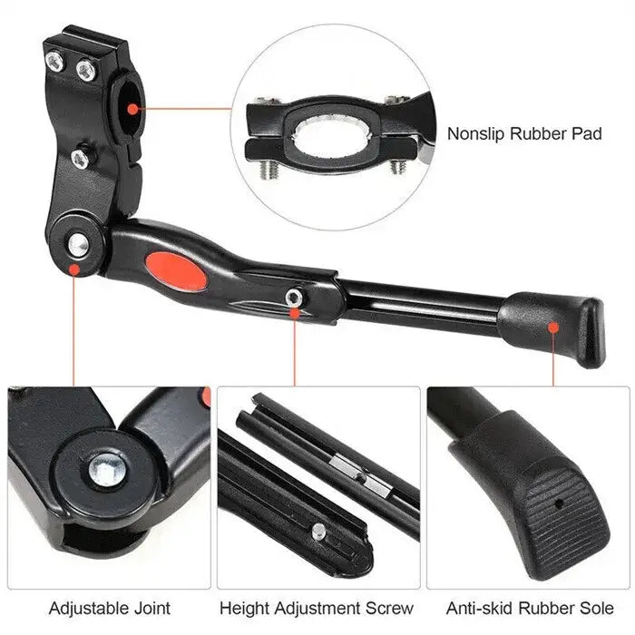 Aluminum Alloy Bicycle Side Stand Exploded View Showing Key Components and Ergonomic Adjustments