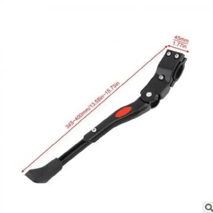 Black Adjustable Bicycle Kickstand Dimensions Diagram – Showing Length (345–400mm) and Clamp Size (45mm)